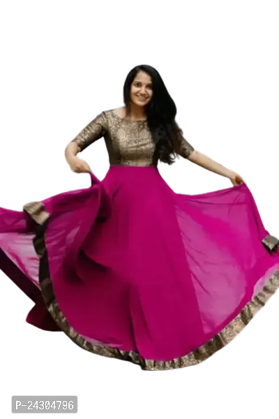 Stylish Indo-western Pink Solid Cotton Gown For Women-thumb0