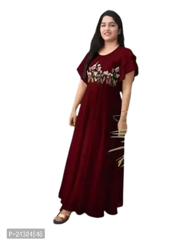 Stylish Indo-western Maroon Solid Cotton Gown For Women