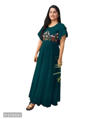 Stylish Indo-western Blue Solid Cotton Gown For Women