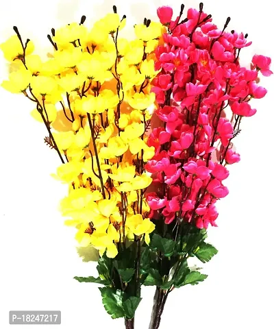 Real Pbr Yellow Pink Orchids Artificial Flower 35.5 Inch Pack Of 1 Flower Bunch-thumb0