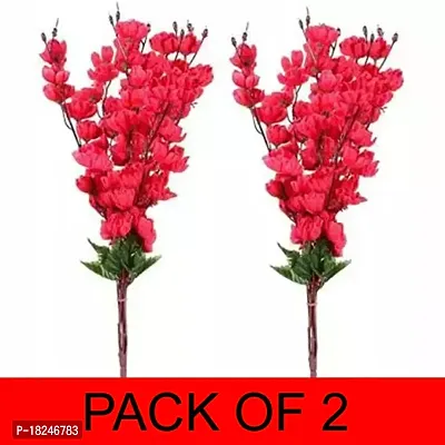 Real Pbr Artificial Home Decoration Cherry Blossom 7 Stick Bunch Red Color Pack Of 2