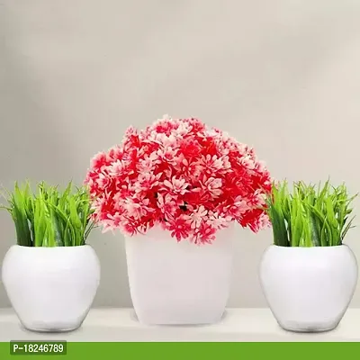 Real Pbr Artificial Beautiful Cute Mini Flower Plants With Pot For Home Decor Washroom And Office Set Of 3