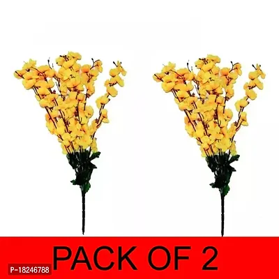 Real Pbr Artificial Home Decoration Cherry Blossom 7 Stick Bunch Yellow Color Pack Of 2