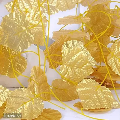 Real Pbr Artificial Golden Grape Leaves Vine Fake Hanging Garland Plants 3 Pcs Each-thumb3