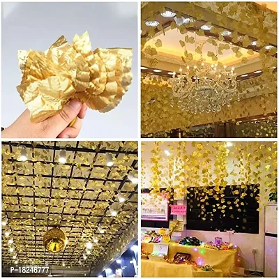 Real Pbr Artificial Golden Grape Leaves Vine Fake Hanging Garland Plants 3 Pcs Each-thumb4