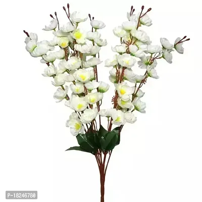 Real Pbr Artificial Home Decoration Cherry Blossom 7 Stick Bunch White Color Pack Of 1-thumb0