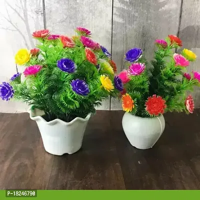 Real Pbr Artificial Beautiful Cute Mini Flower Plants With Pot For Home Decor Washroom And Office Set Of 2-thumb0