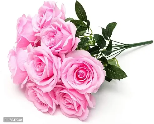 Real Pbr Artificial Rose Flowers Bunches For Vase 7 Heads Pink Pink Rose Artificial Flower 12 Inch Pack Of 1 Flower Bunch