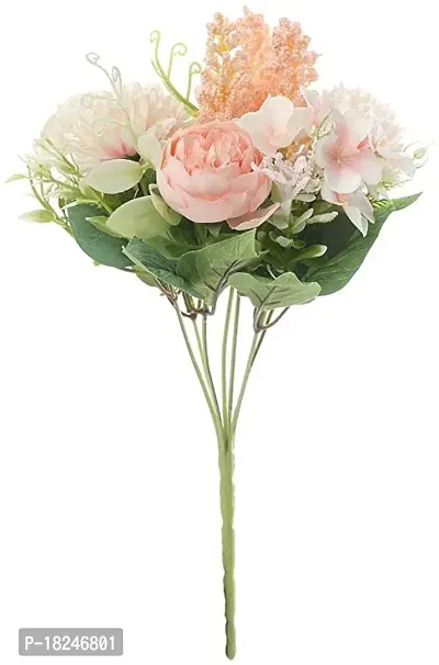 Real Pbr Artificial Multiflora Flower Roses Fake Flowers Sticks Bunch Decorative Items For Home Decoration Plants And Craft Items Corner Without Vase Pot Peach Pack Of 1-thumb0