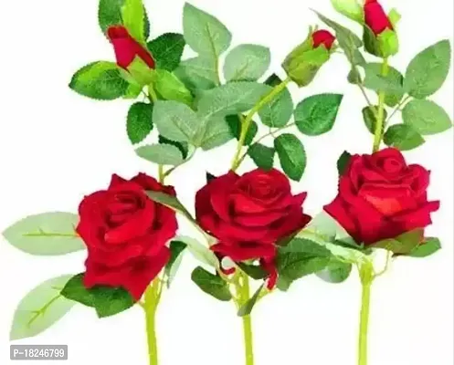 Real Pbr Artificial Red Rose Flower Sticks Lifelike Fake Rose For Wedding Home Party Decoration Event Gift 3 Pcs Without Pot