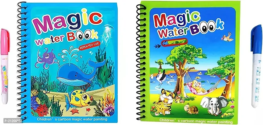 Water Magic Books-Animal Theme - Unlimited Fun With Drawing For Kids - Chunky-Size Water Pen - Reusable Water-Reveal Activity Pad Pack Of 2