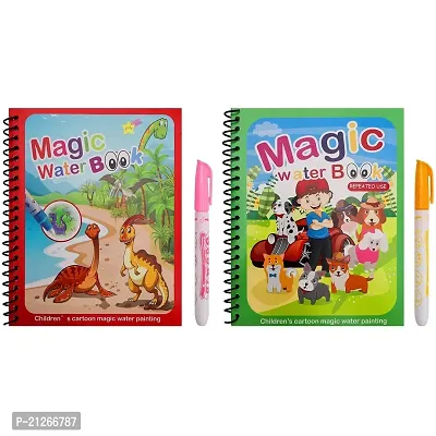 Water Magic Books-Animal Theme - Unlimited Fun With Drawing For Kids - Chunky-Size Water Pen - Reusable Water-Reveal Activity Pad Pack Of 2-thumb0