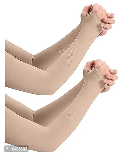 Ustore21 Women?s UV Protection Gloves for Bike Riding Long Hand Full Finger Soft Breathable Arm Sleeve Skin_Color Pack of 2