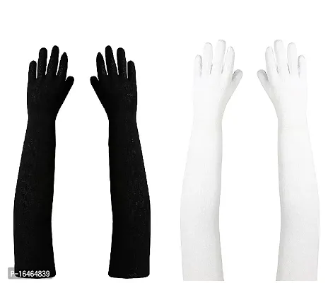 Ustore21 Ladies Full Hand Biking  Driving Dust  Sun Protection Gloves For Women (3, Black, White  Beige