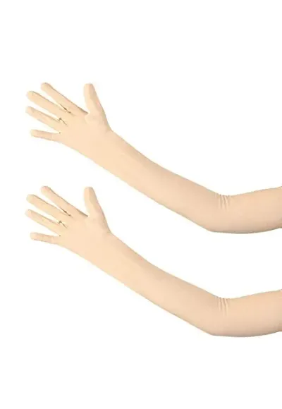 Wiffo Cotton Arm Sleeve Gloves for Men & Women (Free, Beige)