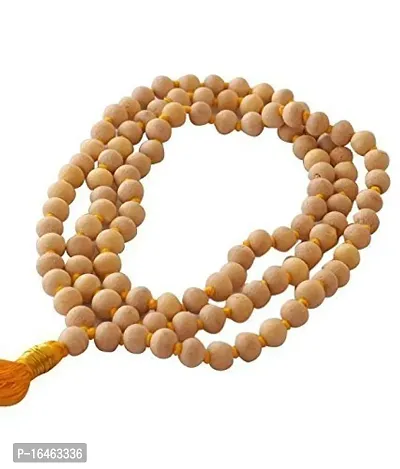 Herbal Aid Off-White Tulsi Jaap Mala 108+1 Beads Original Holy Basil Necklace (Size 6-8 mm)