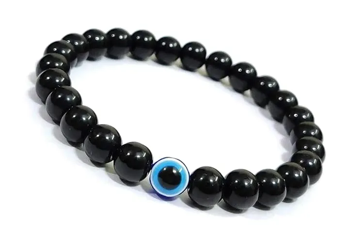 KENDRICK Black Onyx with Evil Eye Bracelet | Avoid negative energy for girls boys men women | Pre Energised and Activated | Original Natural Stones