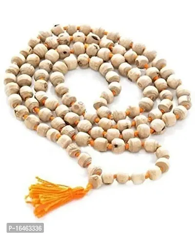 Herbal Aid Off-White Tulsi Jaap Mala 108+1 Beads Original Holy Basil Necklace (Size 6-8 mm)-thumb2