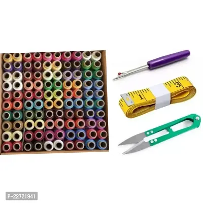 Multicoloured Sewing Thread with Measuring Tape,Thread Cutter and Seam ripper-thumb0