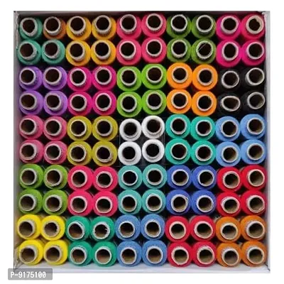 Multicoloured Sewing Thread 100% Spun Polyester Sewing Thread 100 Tubes (25 Shades 4 Tube Each) Ladies Special Thread/Dhaga 100 Pcs Sewing Threads Spools with Fast Colour Design,150M Each)-thumb0