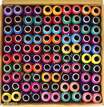 Multicoloured Sewing Thread 100% Spun Polyester Sewing Thread 100 Tubes (25 Shades 4 Tube Each) Ladies Special Thread/Dhaga 100 Pcs Sewing Threads Spools with Fast Colour Design,150M Each)-thumb0