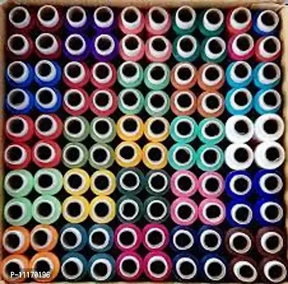 Thread Reel 100 pcs Box 100% Spun Polyester Sewing Thread 100 Tubes (25 Shades 4 Tube Each) Ladies Special Thread/Dhaga 100 Pcs Sewing Threads Spools with Fast Colour Design,150M Each)-thumb0