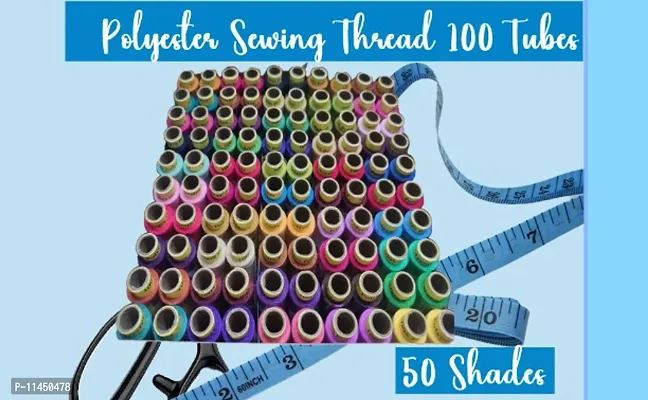Sewing Thread 100% Spun Polyester Sewing Thread 100 Tubes (25 Shades 4 Tube Each) Ladies Special Thread With Free Sewing Thread Cutter (1 Piece)-thumb3