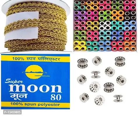 Multicoloured Sewing Thread 100% Spun Polyester Sewing Thread 100 Tubes With 10 Pcs Bobbin  Golden Lace-thumb0