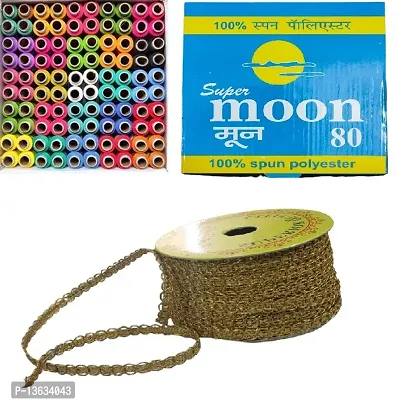 Multicoloured Sewing Thread With 10 Meter Golden Lace for Dresses, Sarees, Lehenga, Suits, Bags, Decorations, Borders, Crafts and Home D&eacute;cor,Blouse