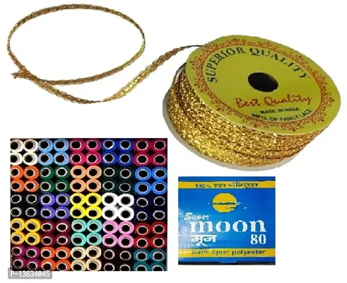 Multicoloured Sewing Thread With 5 Meter Golden Lace for Dresses, Sarees, Lehenga, Suits, Bags, Decorations, Borders, Crafts and Home D&eacute;cor,Blouse-thumb0