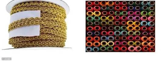 Multicoloured Sewing Thread With 5 Meter Golden Lace for Dresses, Sarees, Lehenga, Suits, Bags, Decorations, Borders, Crafts and Home D&eacute;cor,Blouse
