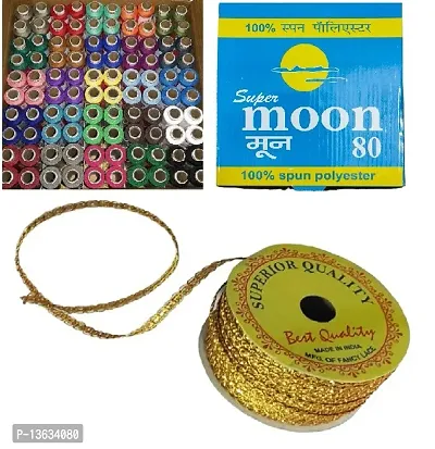 Multcolour sewing Thread With 20 Meter Golden Lace for Dresses, Sarees, Lehenga, Suits, Bags, Decorations, Borders, Crafts and Home D&eacute;cor,Blouse