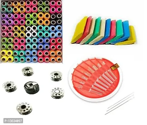 SS Mart Multicoloured Sewing Thread With 5 Bobbin 1 Case,24 Needle  10 Pcs Tailoring Chalk for Dresses, Sarees, Lehenga, Suits, Bags, Decorations, Borders, Crafts and Home D&eacute;cor,Blouse-thumb0