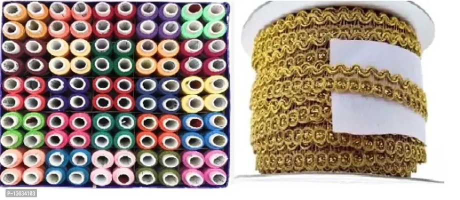 SS Mart Sewing Thread With 10 Meter Golden Lace For Dresses, Sarees, Lehenga, Suits, Bags, Decorations, Borders, Crafts and Home D&eacute;cor,Blouse-thumb0