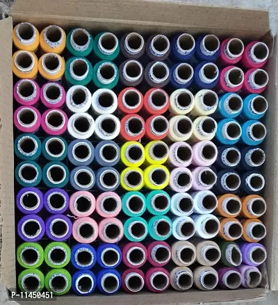 Sewing Thread 100% Spun Polyester Sewing Thread 100 Tubes (25 Shades 4 Tube Each) Ladies Special Thread With 6 Pcs Black Hair Schrunchies-thumb3