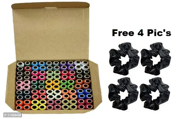 Sewing Thread 100% Spun Polyester Sewing Thread 100 Tubes With 4 Pcs Free Black Hair Schrunchies