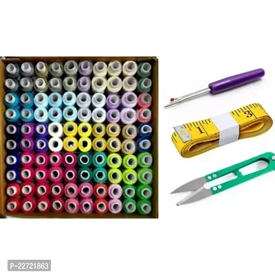 Multicoloured Sewing Thread with Measuring Tape,Thread Cutter and Seam ripper