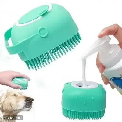 Dog Bath Brush Body Scrubber Shampoo Dispenser Tick Remover for Shower Bathing and Shedding Soft Silicone Bristles Brushes Groomers for Pet Puppy Dogs Cat (Color May Vary)(Pack of 1)