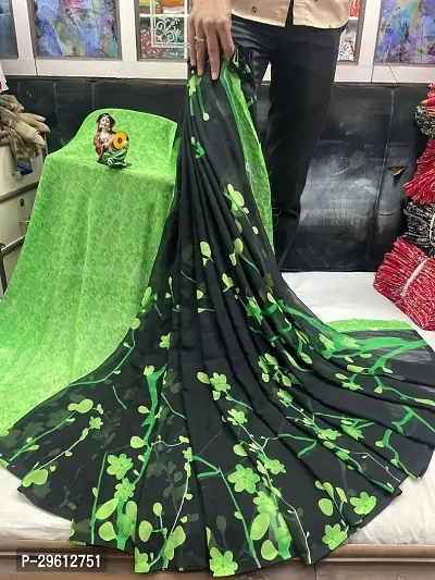 Stylish Green Georgette Saree With Blouse Piece For Women-thumb0