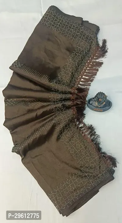 Stylish Brown Silk Blend Saree With Blouse Piece For Women