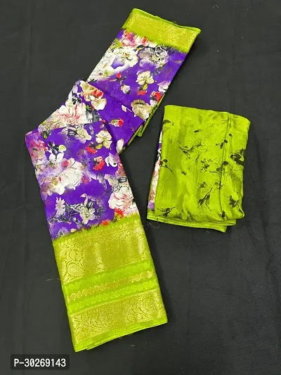 Stylish Silk Blend Saree With Blouse Piece For Women