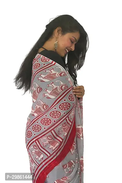 Stylish Georgette Grey Printed Saree With Blouse Piece For Women-thumb3