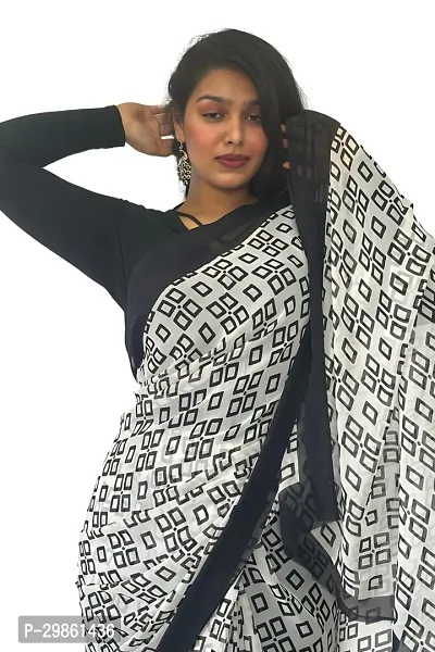 Stylish Georgette White Printed Saree With Blouse Piece For Women-thumb5