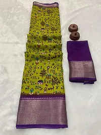 Stylish Green Silk Blend Printed Saree with Blouse piece For Women-thumb2