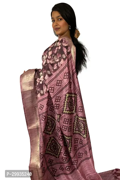 Stylish Brown Silk Blend Printed Saree with Blouse piece For Women-thumb4