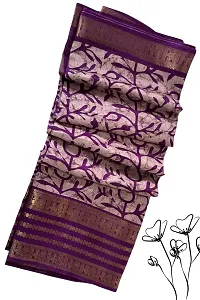 Stylish Purple Silk Blend Printed Saree with Blouse piece For Women-thumb1