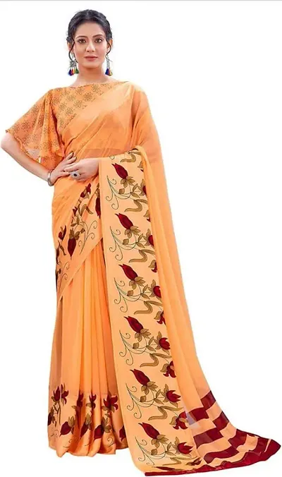 Beautiful Satin Patta Saree With Blouse Piece For Women