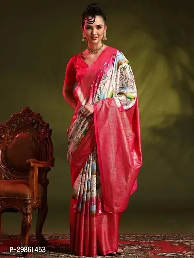 Stylish Silk Blend Multicoloured Printed Saree With Blouse Piece For Women-thumb0