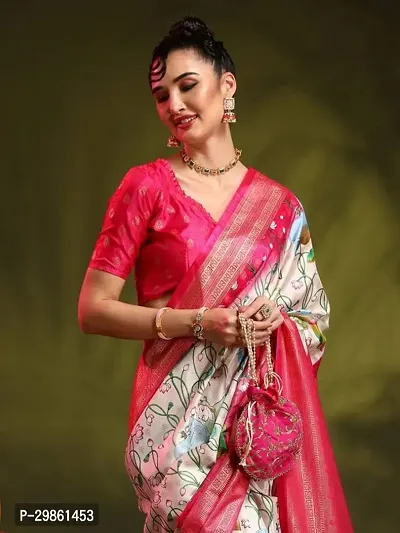 Stylish Silk Blend Multicoloured Printed Saree With Blouse Piece For Women-thumb2