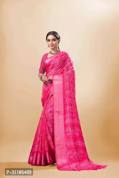 Elegant Pink Art Silk Saree with Blouse piece For Women-thumb0